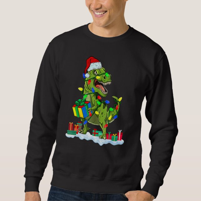 Christmas Dinosaur Rex With Christmas Lights  Xmas Sweatshirt (Front)