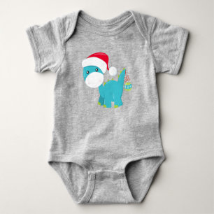 Christmas Dinosaur, Santa Hat, Dino, Brontosaurus Baby Bodysuit