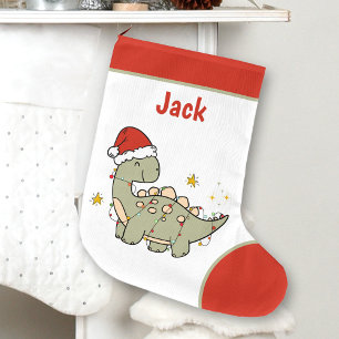 Christmas Dinosaur Santa Hat Name Kids  Large Christmas Stocking