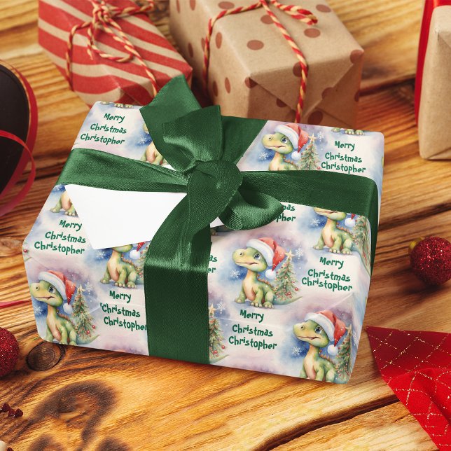 Christmas Dinosaur Santa Hat Wrapping Paper (Creator Uploaded)