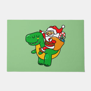 Christmas Dinosaur Santa Riding T Rex Xmas Kids Bo Doormat