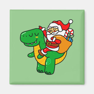 Christmas Dinosaur Santa Riding T Rex Xmas Kids Bo Magnet