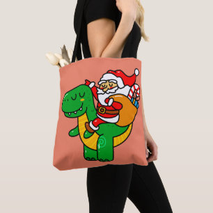 Christmas Dinosaur Santa Riding T Rex Xmas Kids Bo Tote Bag