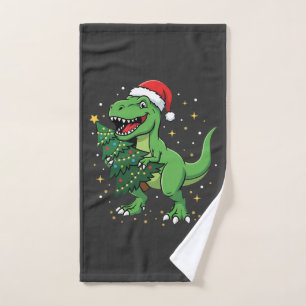 Christmas Dinosaur Santa T Rex Hand Towel