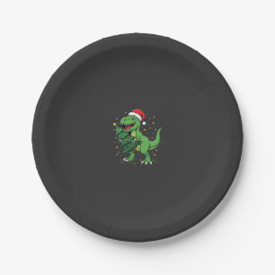 Christmas Dinosaur Santa T Rex Paper Plate