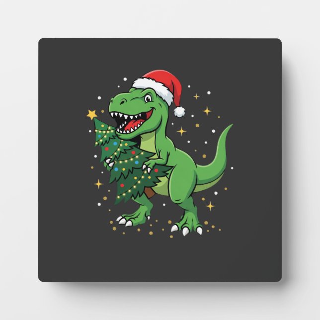 Christmas Dinosaur Santa T Rex Plaque (Front)
