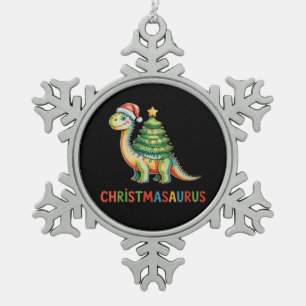 Christmas Dinosaur T Rex Dino Xmas Tree Lights Snowflake Pewter Christmas Ornament