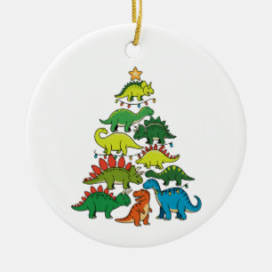 Christmas Dinosaur T Rex Tree Xmas Lights Festive Ceramic Ornament