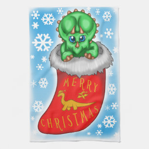 Christmas Dinosaur Tea Towel