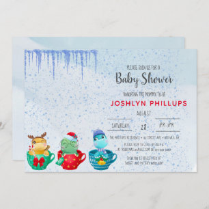 Christmas Dinosaur Teacup Baby Shower Invitation