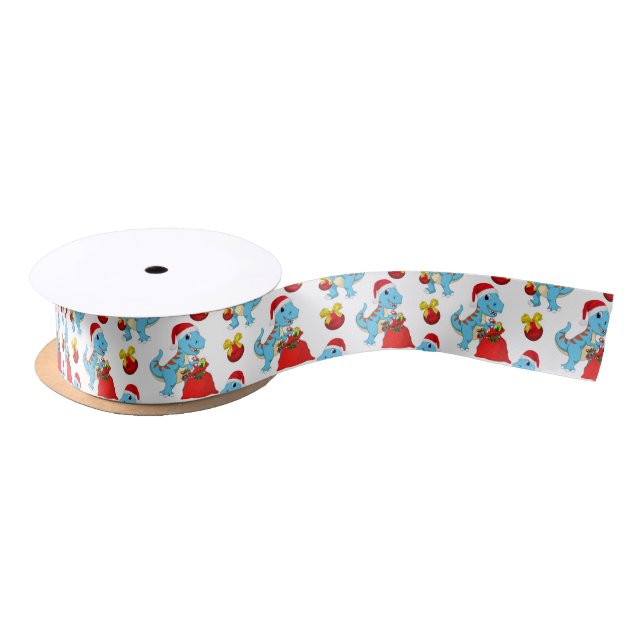 Christmas dinosaur tiled pattern party ribbon satin ribbon (Spool)