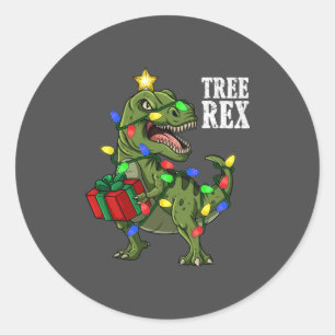 Christmas Dinosaur Tree Rex Boys Girls Kids Xmas Classic Round Sticker
