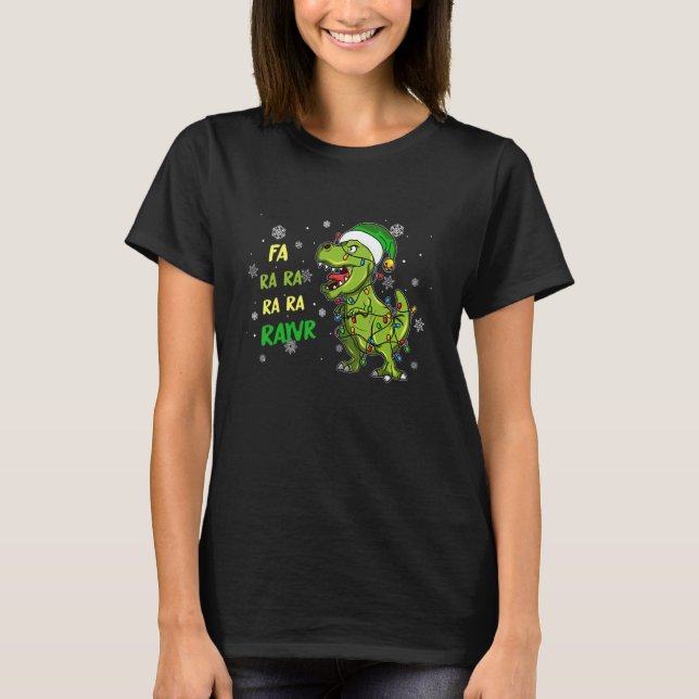 Christmas Dinosaur Tree Rex Lights Present T-Shirt (Front)