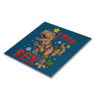 Christmas Dinosaur Tree Rex Lights TRex Xmas Gift Ceramic Tile