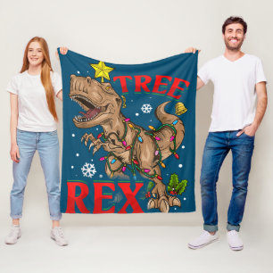 Christmas Dinosaur Tree Rex Lights TRex Xmas Gift Fleece Blanket