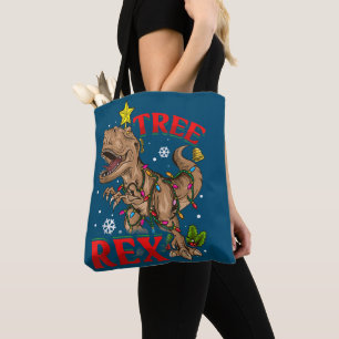 Christmas Dinosaur Tree Rex Lights TRex Xmas Gift Tote Bag