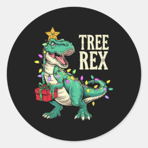 Christmas Dinosaur Tree Rex Pajamas Men Boys Kids  Classic Round Sticker