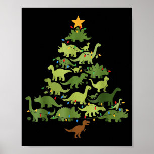 Christmas Dinosaur Tree Rex Pajamas Men Boys Kids  Poster