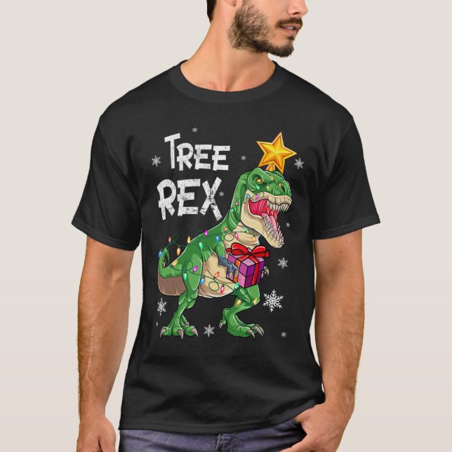 Christmas Dinosaur Tree Rex Pyjamas Men Boys Kids  T-Shirt (Front)