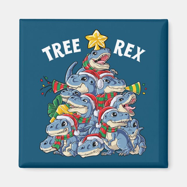 Christmas Dinosaur Tree Rex Pyjamas Men Boys Xmas Magnet (Front)