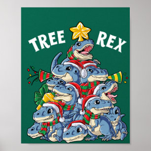 Christmas Dinosaur Tree Rex Pyjamas Men Boys Xmas Poster