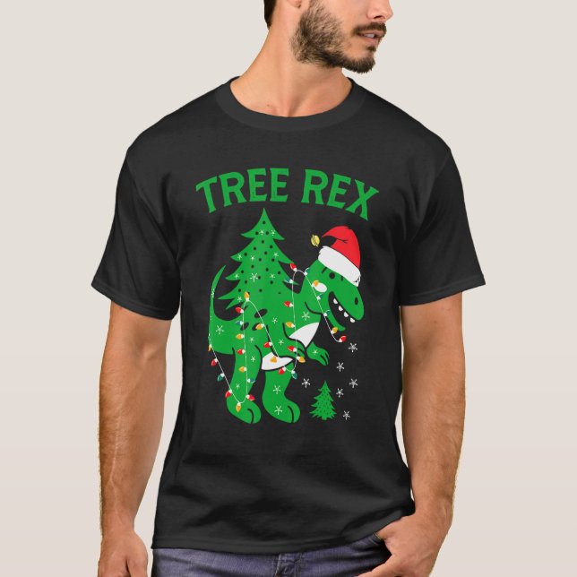 Christmas Dinosaur Tree Rex Pyjamas Men Boys Xmas  T-Shirt (Front)