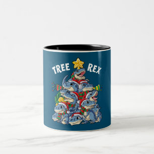 Christmas Dinosaur Tree Rex Pyjamas Men Boys Xmas Two-Tone Coffee Mug