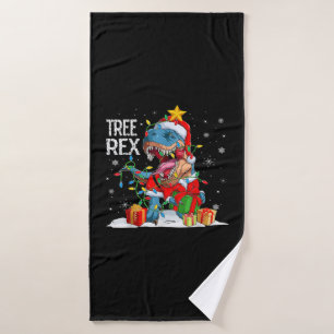 Christmas Dinosaur Tree Rex Pyjamas Men Xmas Light Bath Towel