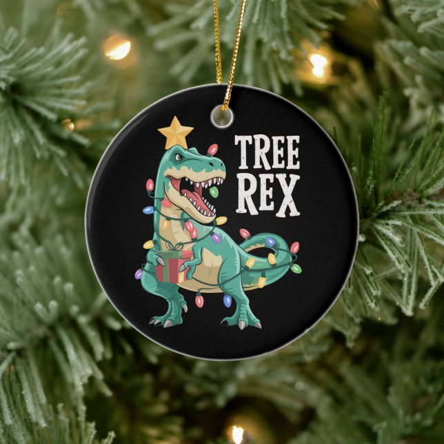 Christmas Dinosaur Tree Rex Pyjamas Xmas Lights  Ceramic Ornament (Tree)