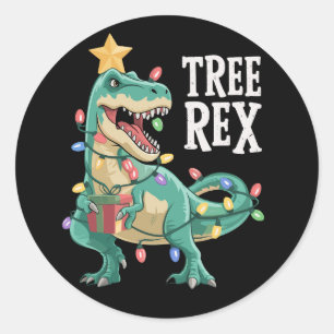 Christmas Dinosaur Tree Rex Pyjamas Xmas Lights  Classic Round Sticker