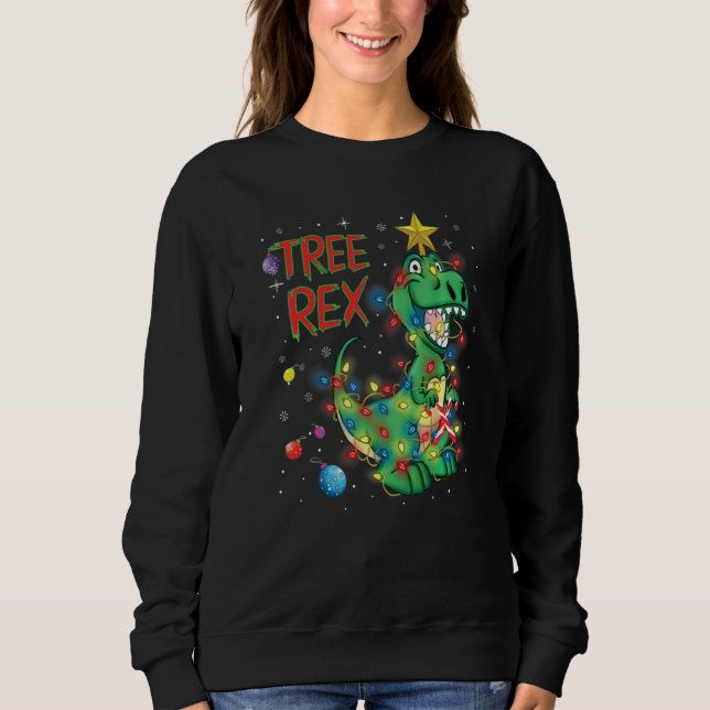 Christmas Dinosaur Tree Rex Pyjamas Xmas Lights Sweatshirt (Front)