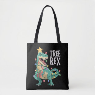 Christmas Dinosaur Tree Rex Pyjamas Xmas Lights Tote Bag