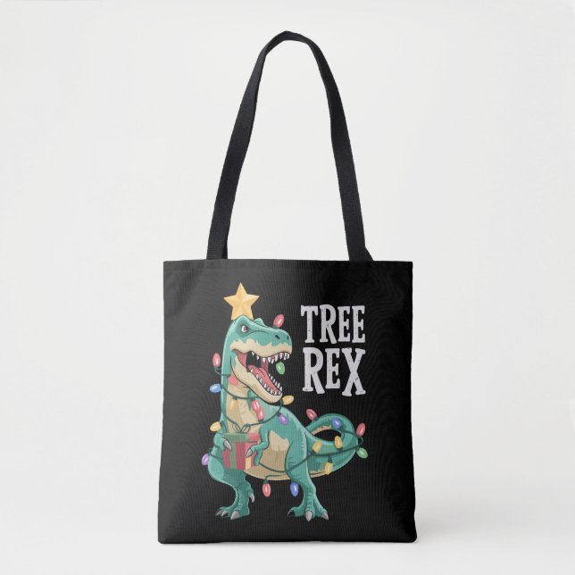 Christmas Dinosaur Tree Rex Pyjamas Xmas Lights  Tote Bag (Front)