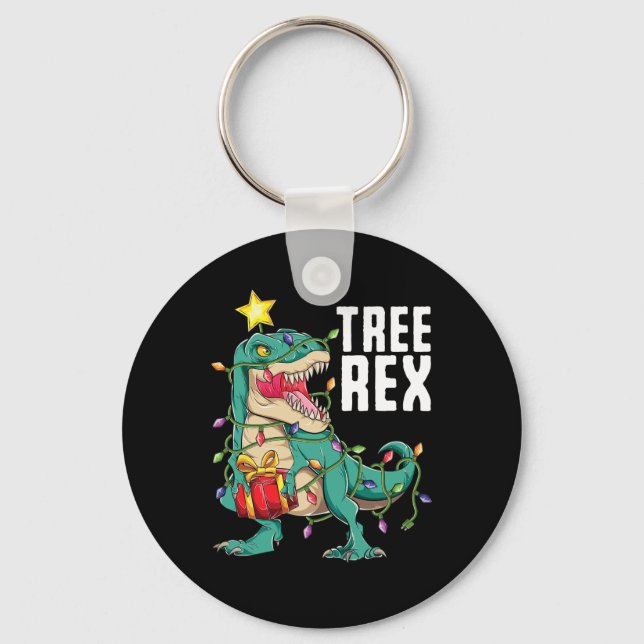 Christmas Dinosaur Tree Rex Trex Pyjamas Men Boys  Key Ring (Front)