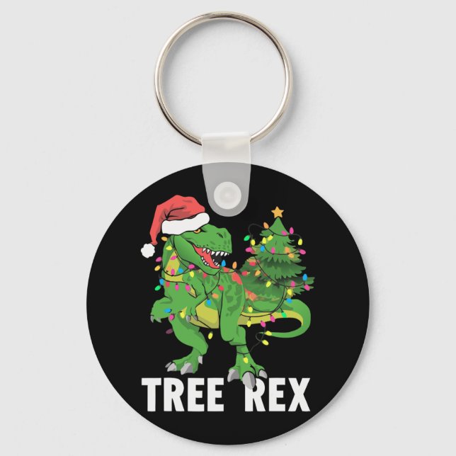 Christmas Dinosaur Tree Rex Xmas Trex Pyjamas Men  Key Ring (Front)