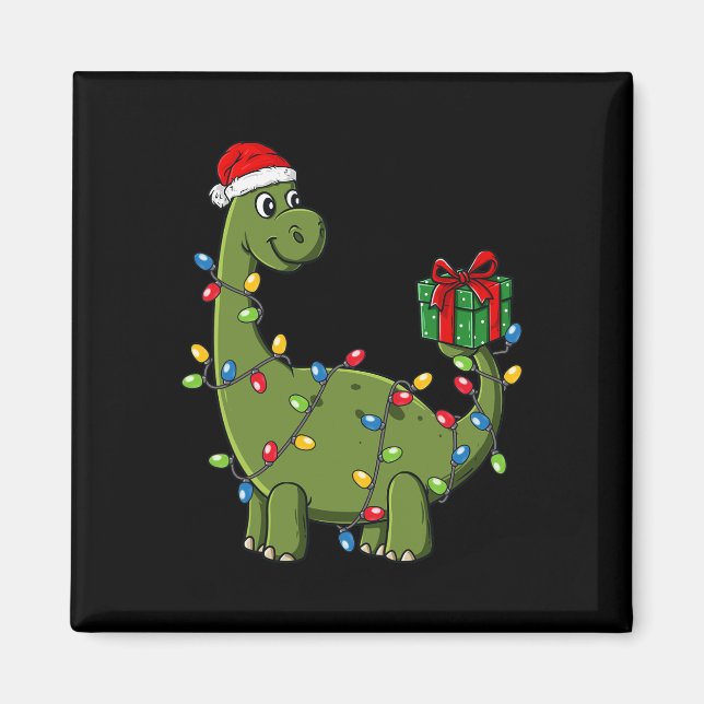 Christmas Dinosaur With Lights Fun Boys Kids Xmas  Magnet (Front)