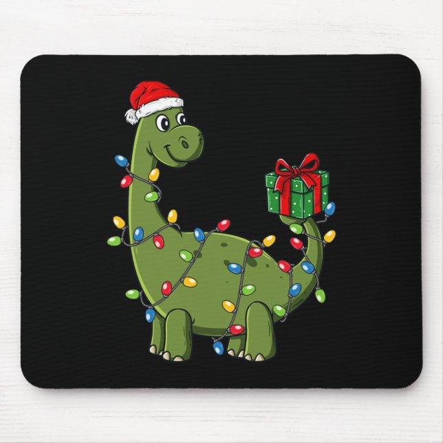 Christmas Dinosaur With Lights Fun Boys Kids Xmas  Mouse Pad (Front)