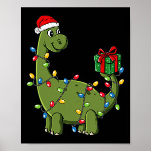 Christmas Dinosaur With Lights Fun Boys Kids Xmas Poster
