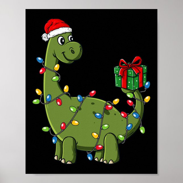 Christmas Dinosaur With Lights Fun Boys Kids Xmas  Poster (Front)