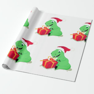 CHRISTMAS DINOSAUR WITH Santa hat Wrapping Paper