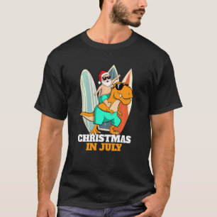 Christmas Dinosaur Xmas In July Sunglasses Santa I T-Shirt