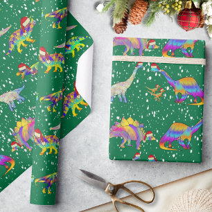 Christmas Dinosaurs in Cute Santa Hats Wrapping Paper
