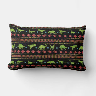 Christmas Dinosaurs Knit Embroidered Fair Isle Lumbar Cushion