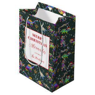 Christmas Dinosaurs Personalized Medium Gift Bag