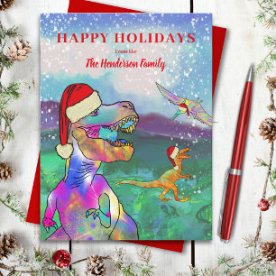 Christmas Dinosaurs Wearing Santa Hats Budget Holiday Postcard