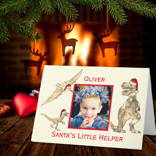 Christmas Dinosaurs Wearing Santa Hats Photo Card