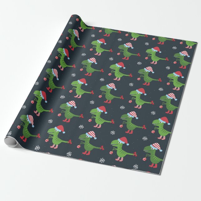Christmas Dinosaurs Wrapping Paper (Unrolled)