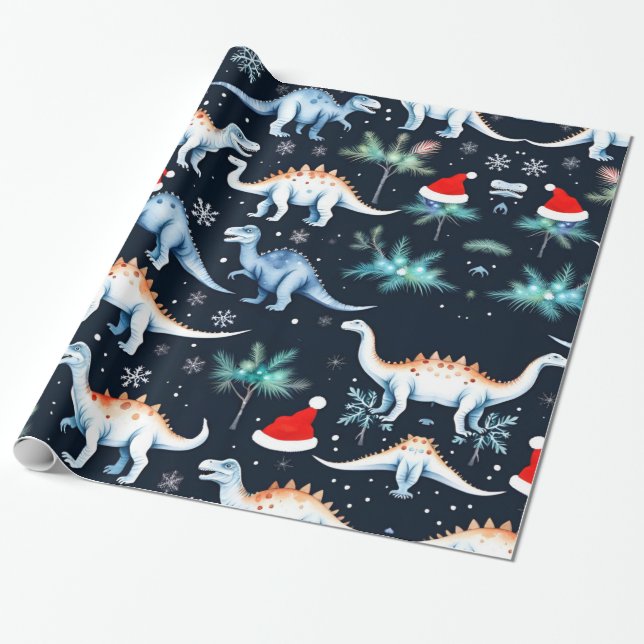 Christmas Dinosaurs  Wrapping Paper (Unrolled)