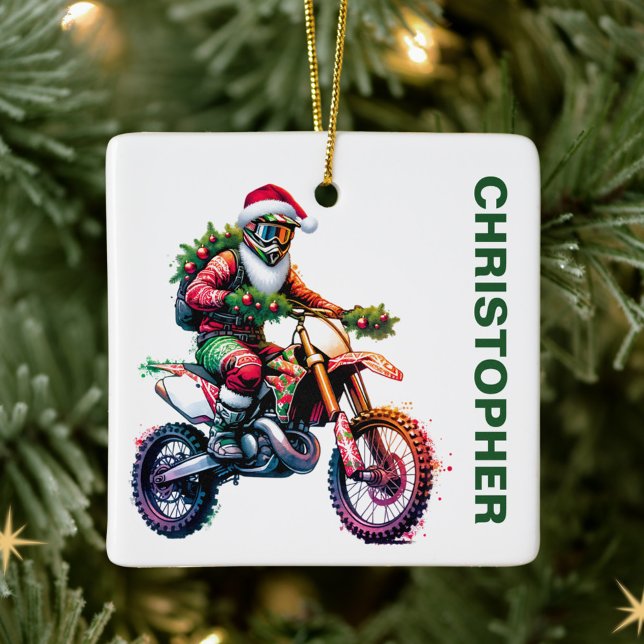 Christmas Dirt Bike Motocross Custom Name Ceramic Ornament (Creator Uploaded)
