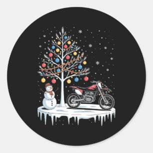 Christmas Dirt Bike Motorcycle Snowman Tree Xmas Classic Round Sticker